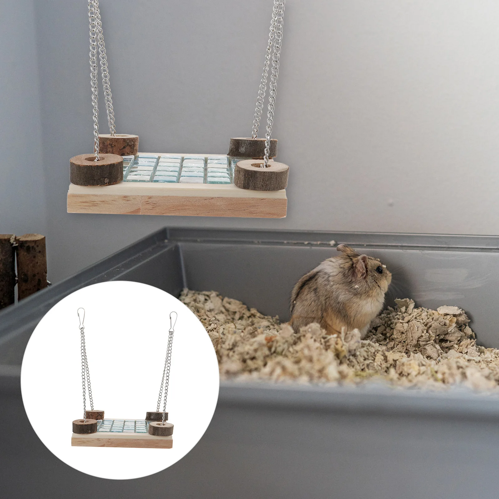 

Hamster Swing Hammock Summer Cooling Platform Bunny Guinea Pig Squirrel Cage Hanging Bed Wooden Resting Play Spot Easy Install