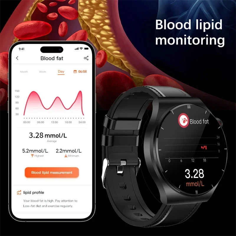 2024 nuovo trattamento Laser tre High Smart Watch Men frequenza cardiaca zucchero nel sangue acido urico Health Tracker SmartWatch per Huawei Xiaomi