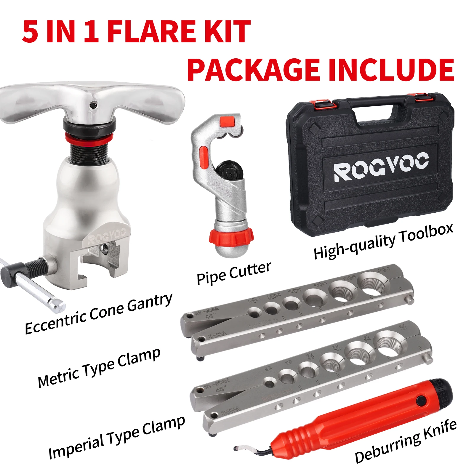 

ROGVOC 806FTL Professional Chrome Vanadium Steel Flaring Tool Set - Quick & Easy Operation, Precision Pipe Expander for Copper