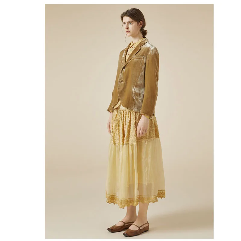 الراقية الحرير المخملية معطف المرأة الربيع والخريف الحرير الكاكي أعلى ضوء الفاخرة مزاجه أزياء المرأة #3