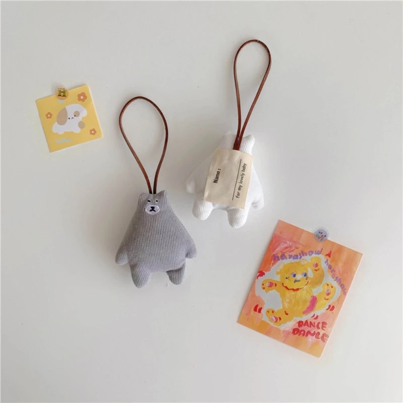 Cartoon Lint Bear Keychain Name Sticker Pendant for Kindergarten School Couple Bag Animal Decoration Hangings