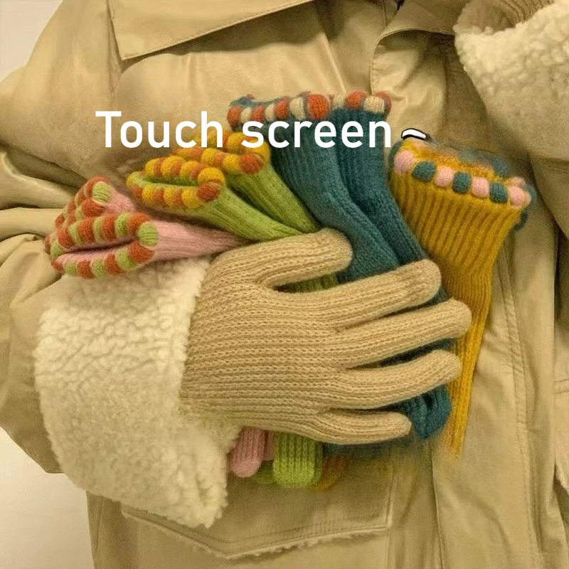

Симпатичные женские перчатки с сенсорным экраном в корейском стиле Instagram — теплые вязаные перчатки на флисовой подкладке, подходящие для езды на велосипеде, дизайн без пальцев