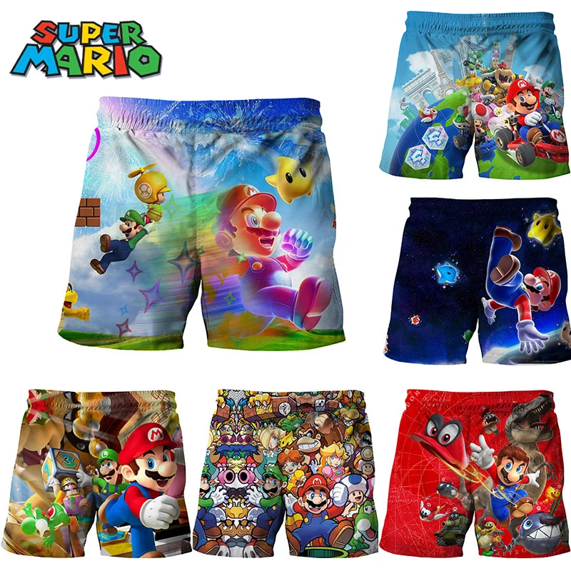 Super Marios Bros Shorts Summer Children Swimming Trunks Kids Anime Beach Shorts Cartoon Sports Short Boys Bottom Quick Dry Gift