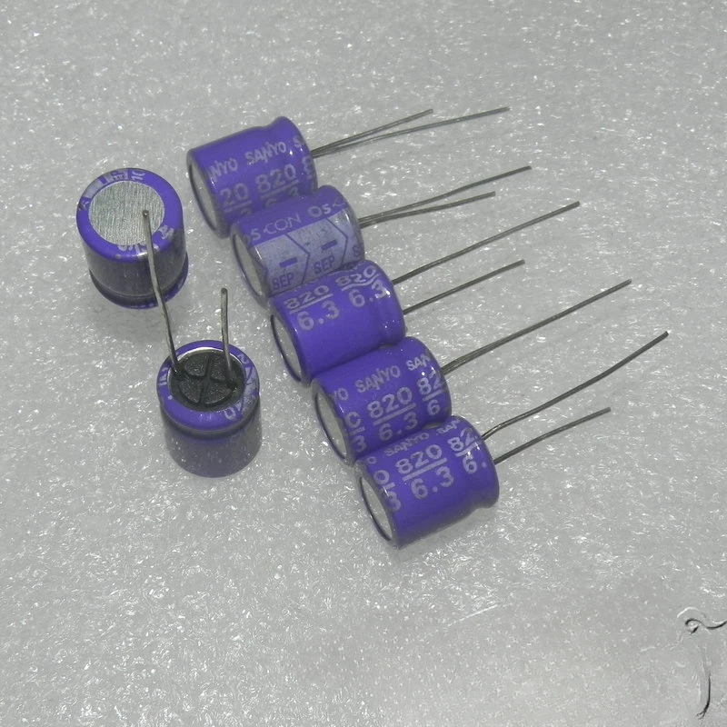 50PCS/LOT  Os-con 6.3V 820uf 6SEP820M Silver Plated Organic Solid-state Capacitors