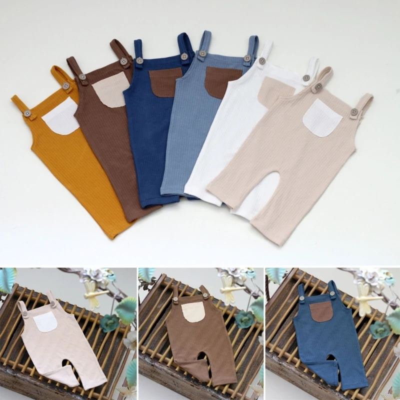 0-1M Baby Photo Clothes Overalls Pants Newborn Photography Costume Infant Photoshoots Outfit Knitted Suspender Pants