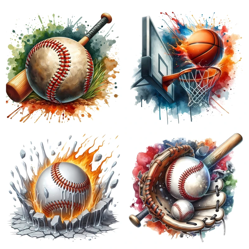 Collision Sports Heat Transfer Printing DTF Stickers Baseball Basketball T-shirt Decoration Ironing Patch Clothing Accessories