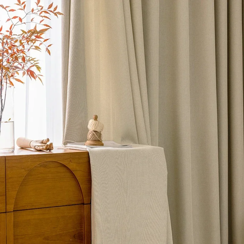 

New Three-dimensional Ins Wind Modern Minimalist Light Luxury Curtains for Living Dining Room Bedroom Japanese Cream