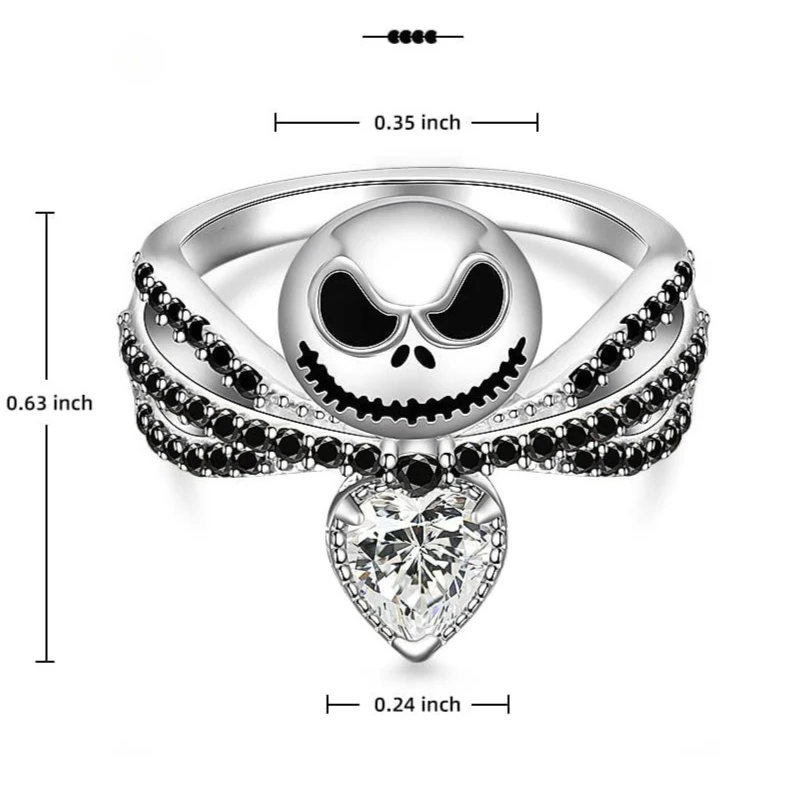 2025 Movie The Nightmare Before Christmas Jack Skull Ring Black Enamel Crystal Charm Rings Halloween Jewelry Gifts for Women