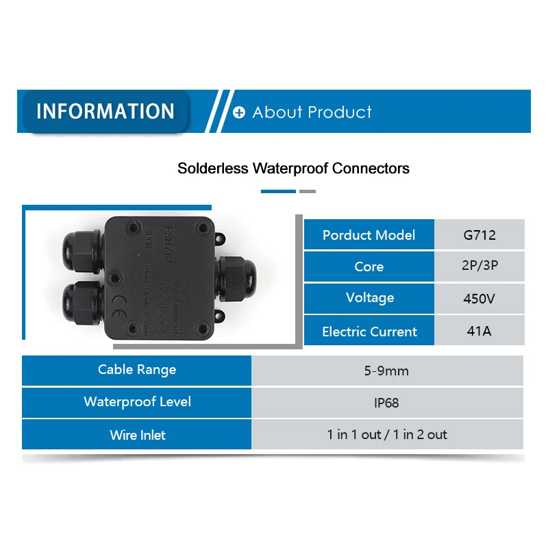 IP66 2 way 3 Way External Waterproof Electrical Junction Box With Terminal Connector For Outdoor 5-9mm Cable Wiring DIY GO