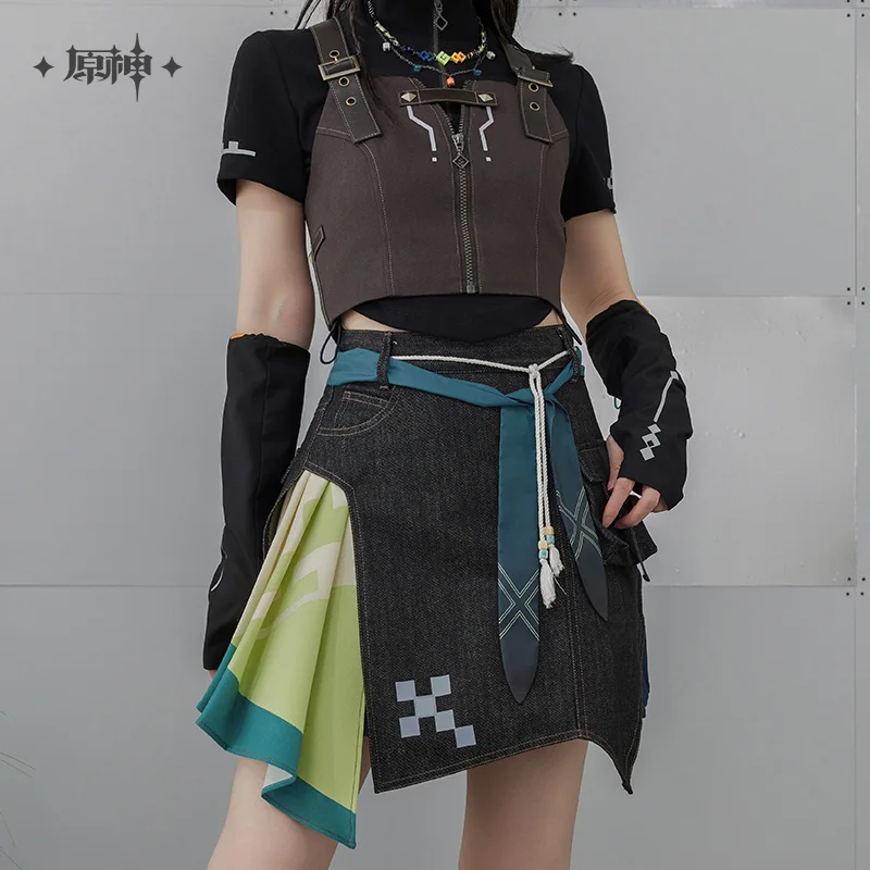 [Merchandise ufficiale] in magazzino Genshin Impact Kinich Ajaw Tema Impression Abbigliamento Minigonna di jeans patchwork asimmetrico