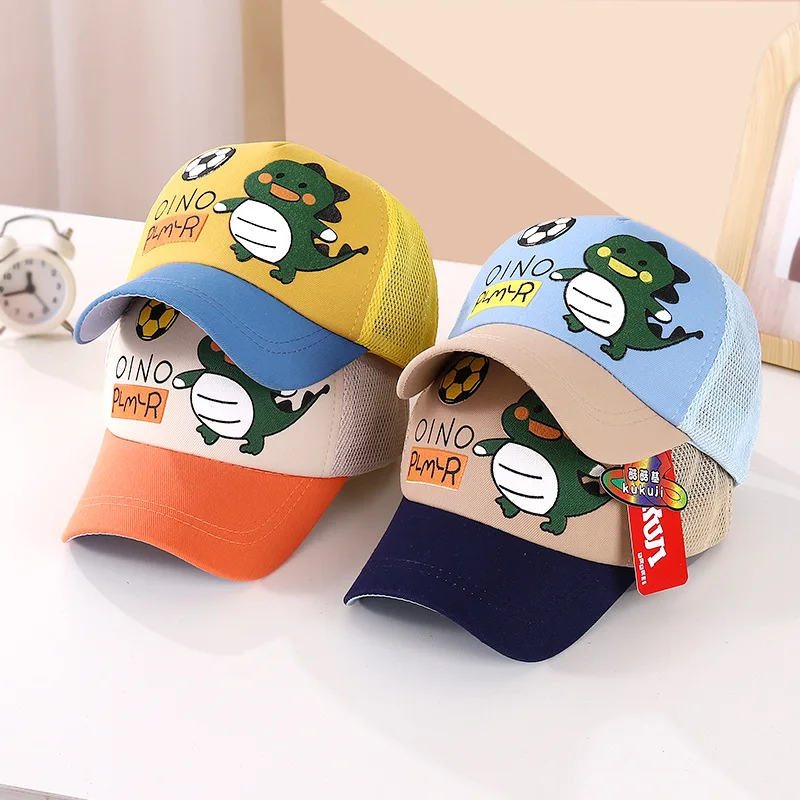 

New Cartoon Football Dinosaur Summer Mesh Breathable Baseball Cap 1-2 Years Old Korean Version Casual Thin Duck Tongue Cap