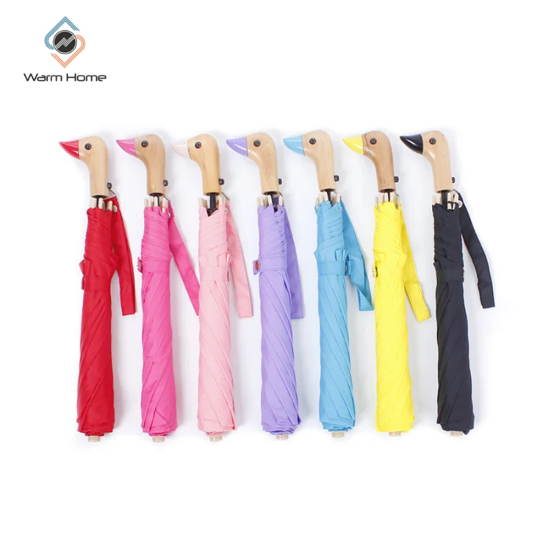 

Umbrella Male Ins Cute Duck Head Wooden Handle UV Umbrellas Sunny Rainy Windproof Automatic 2-Folding Sun Parasol for Women Gift