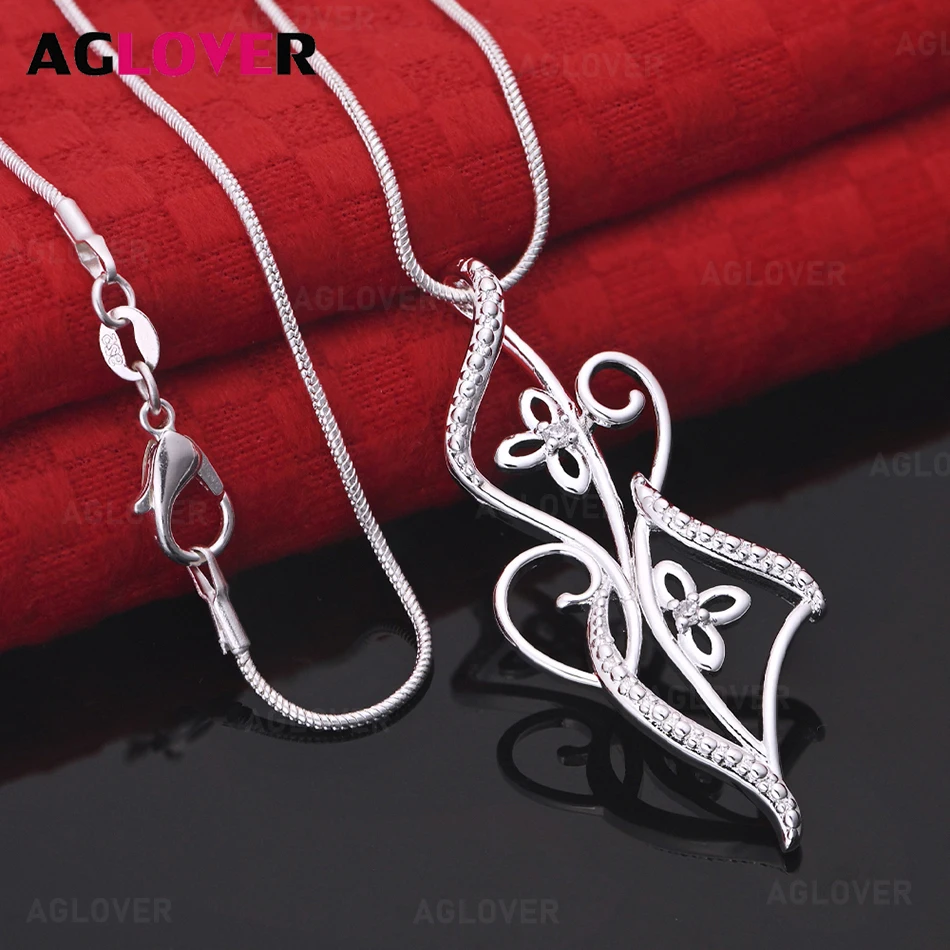 

AGLOVER 925 Sterling Silver Hollow Pattern Zircon Pendant Necklace Women's Exquisite Cute Wedding Party Jewelry