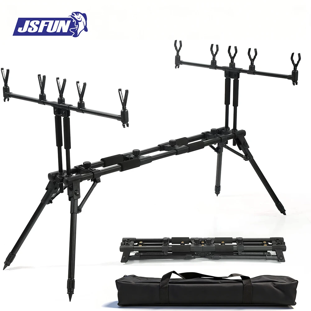 JSFUN  Adjustable 5-Rod Fishing Rod Stand – 90-140cm Extendable Tripod Foldable with 70cm Rod Holders for Shore Fishing