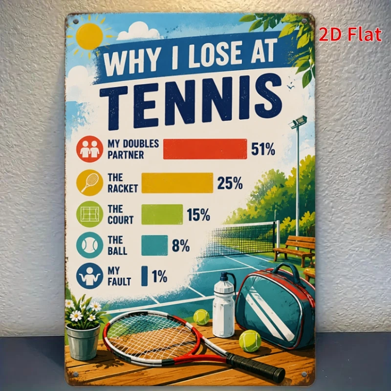 2D Flat, 2D Flat2D Flat, [2Dflat], 1pc 30X20Cm- Why I Lose At Tennis Funny Metal Plaque, Decorative Sign, Tennis Player Wall Art