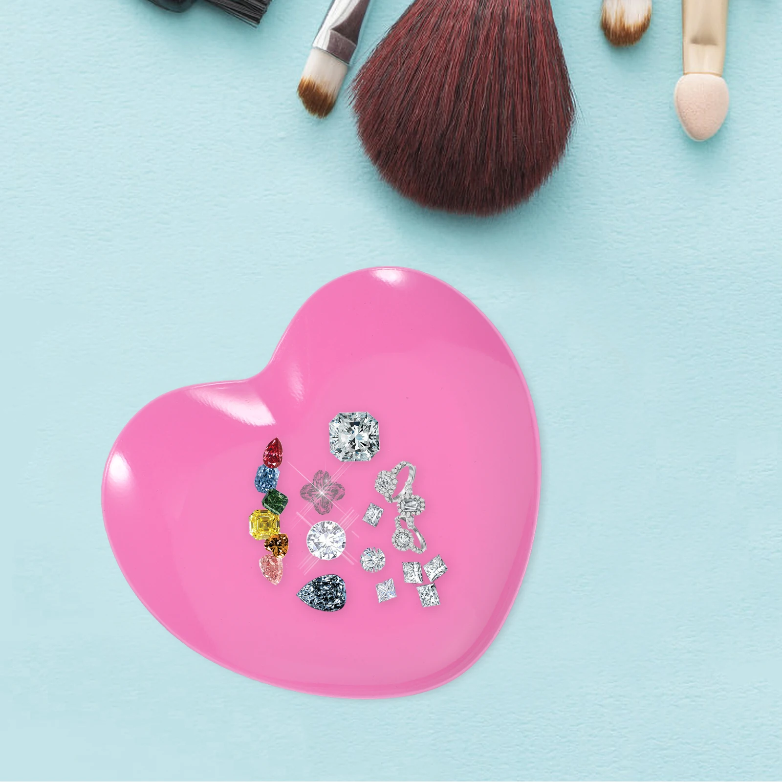 

2pcs Jewelry Tray Heart Shaped Stainless Steel Trinket Dish Rustproof Durable Desktop Storage Display Plate For Accessories