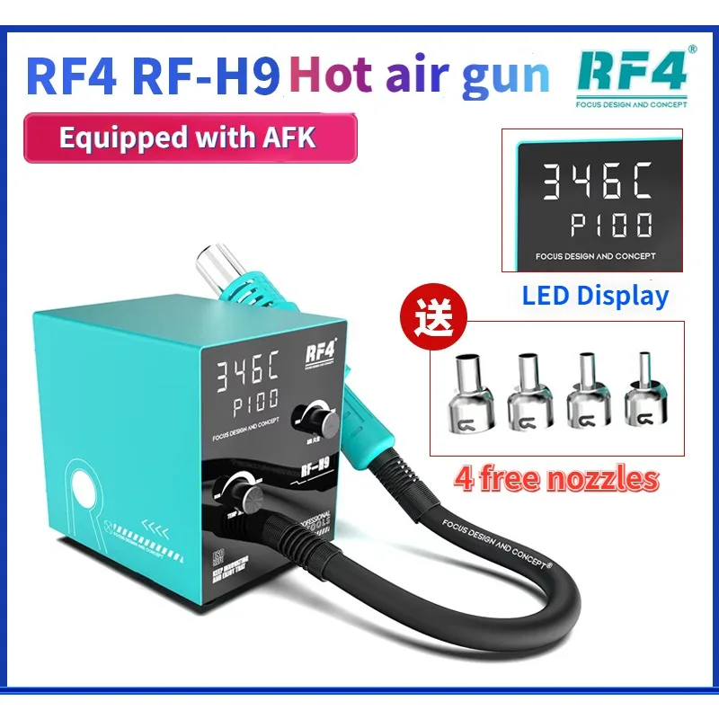 RF4 RF-H9, tampilan LED cerdas P010-P100 stasiun senapan udara panas aliran udara 500 °, alat las kuat untuk perbaikan solder ponsel