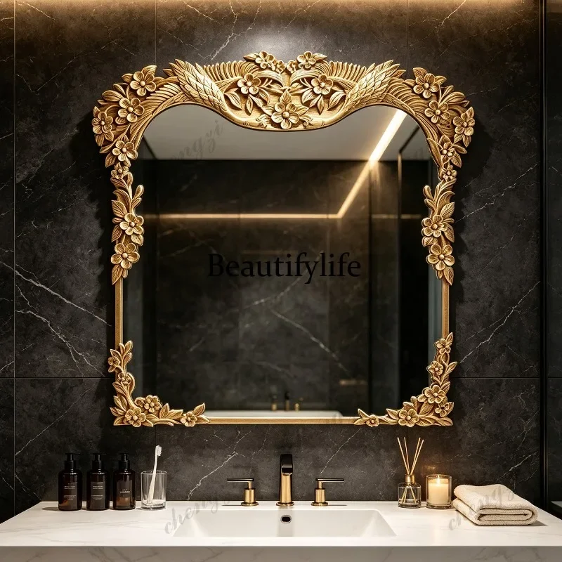 French retro fireplace decorative mirror American luxury bathroom mirror European vanity mirror wall hanging
