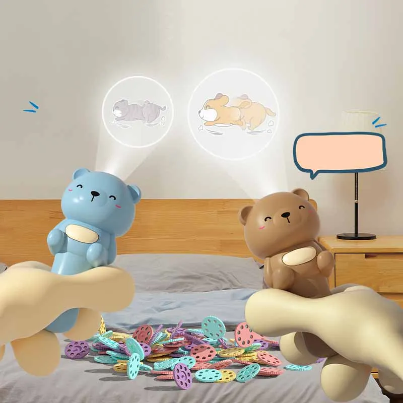 Cartoon niedlichen Bären Taschenlampe Projektion Spielzeug Kinder Puzzle frühe Bildung Spielzeug Baby beruhigenden Schlaf Licht emittierenden Projektor