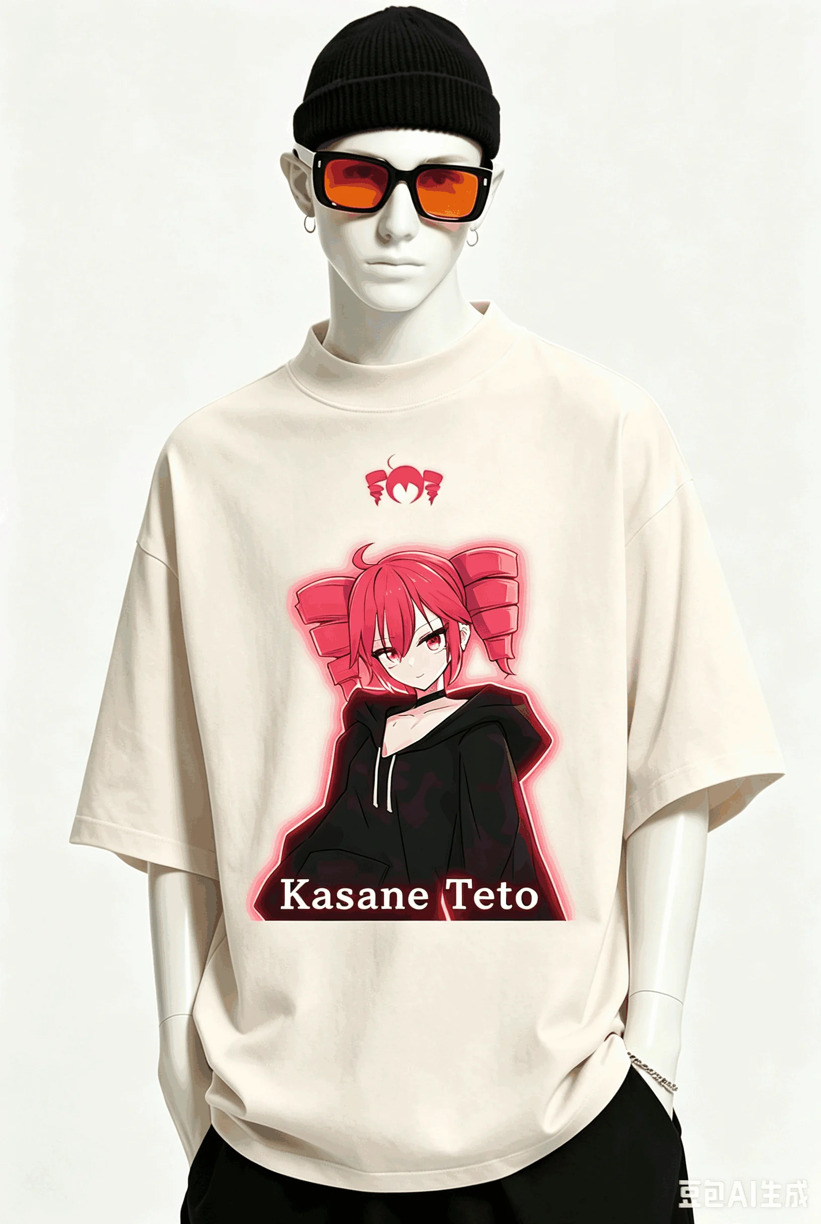 Kasane Teto Übergroßes Unisex-T-Shirt mit Grafikdruck und Rundhalsausschnitt für Männer und Frauen, hochwertige Y2k-Kurzarm-Streetwear aus weicher Baumwolle – Detail 2