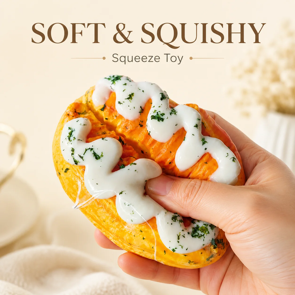

Simulated Cream Bread Squishy Toy Food Grade Soft Squeeze Toy Anti Anxiety Decompression Fidget Novelty Hand Relax Toys