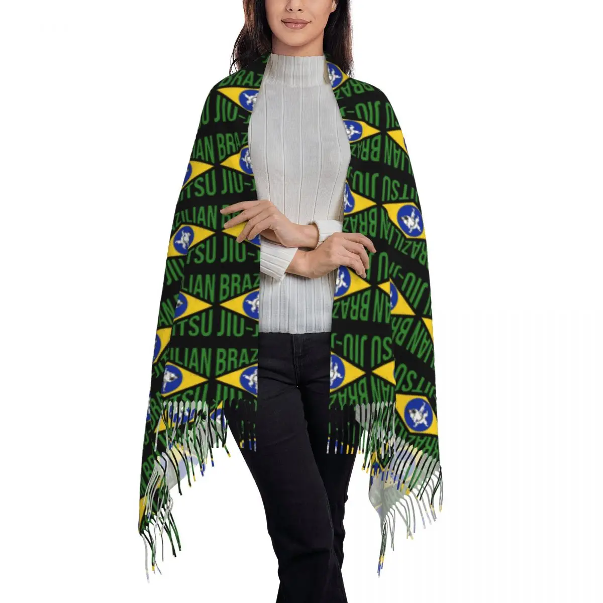 Brazilian Jiu-Jitsu BJJ Scarf Tassel Scarves Women Soft Warm Shawls and Wraps Large Fall Winter Shawl Wrap