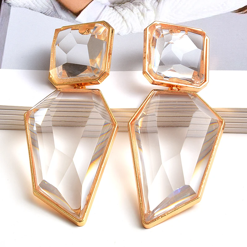 2024 New ZA Clear Resin Big orecchini donna Indian Fashion irregolare Geometric Statement orecchini pendenti lunghi gioielli femminili