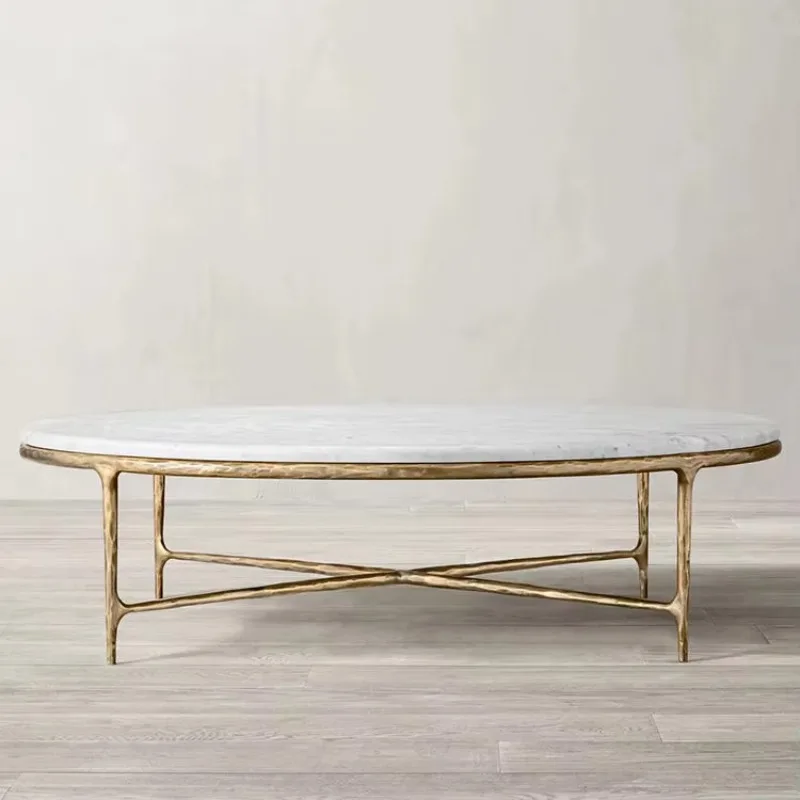 

Hand Hammer Metallic Frame Marble Center Table Marble Round Coffee Table