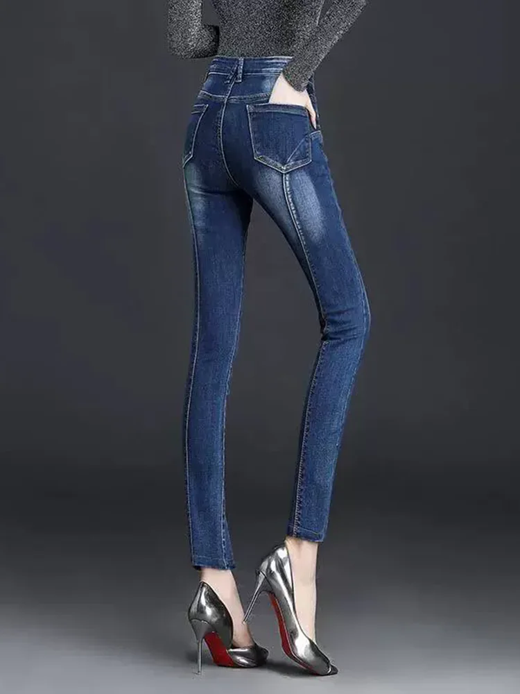 جينز مستقيم عتيق عالي الخصر للنساء غير رسمي نحيل Vaqueros مرن موضة ريترو مغسول قلم رصاص ملابس الشارع الشهير من قماش الدنيم #3