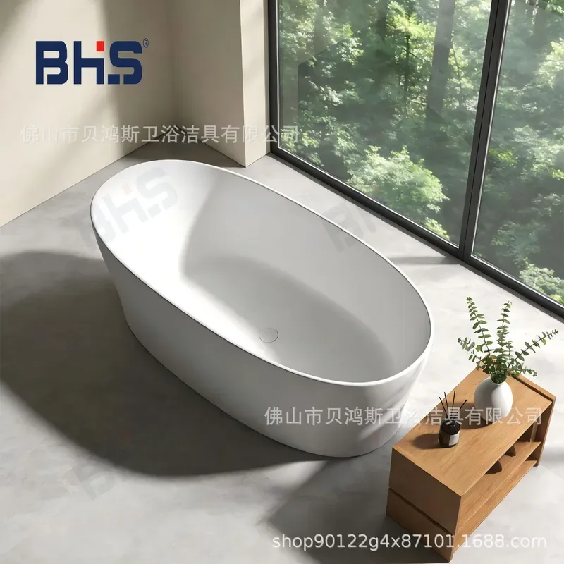 For Household Hotel B&B Integrated Oval Bathtub Polymer Artificial Stone Shower Tub Durable Export Source Factory Direct