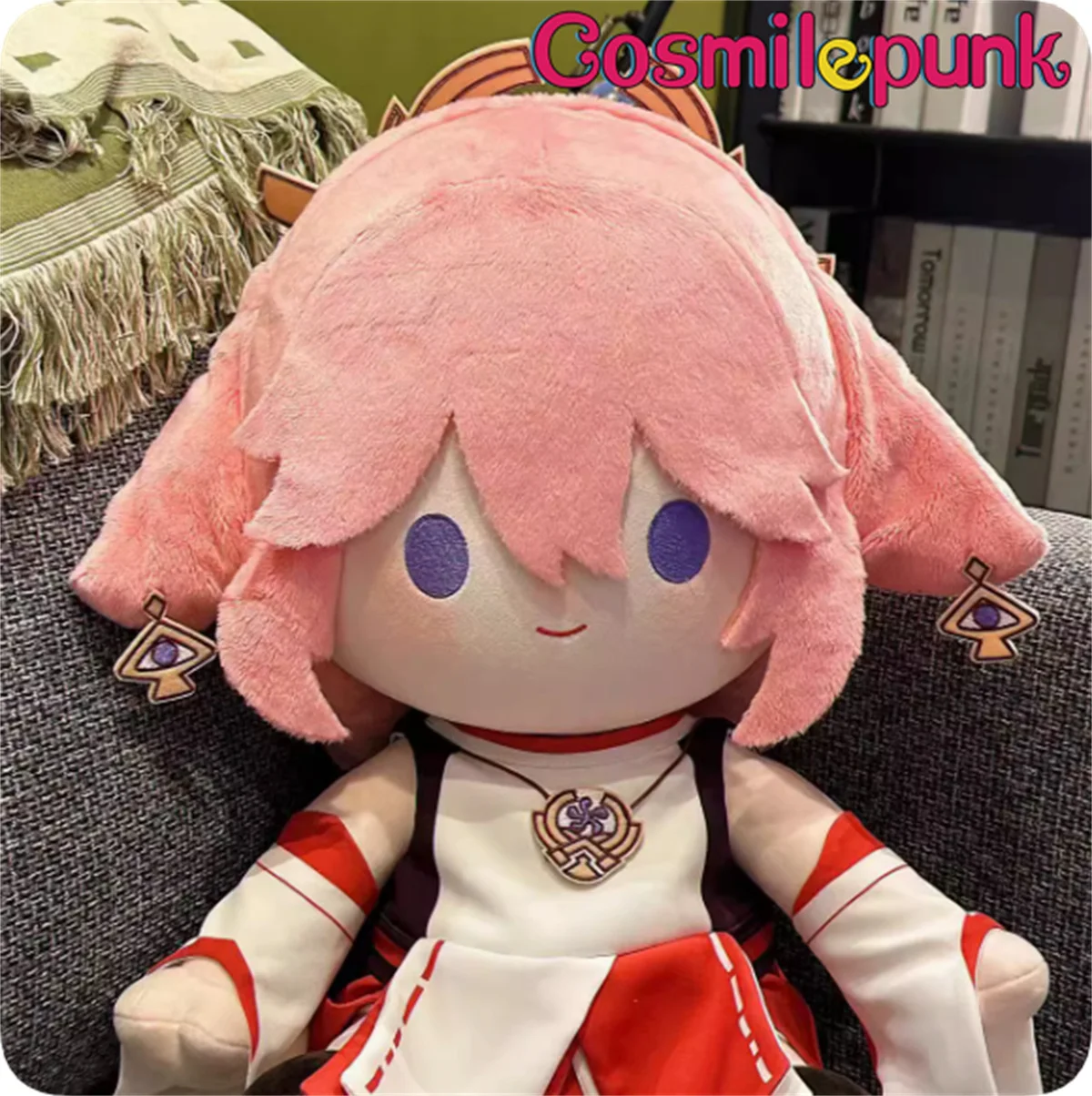 Genshin Impact Yae Miko 40cm Plush Sitting Doll Toy Clothes Costume Game Cosplay Cute Props Fan Gift