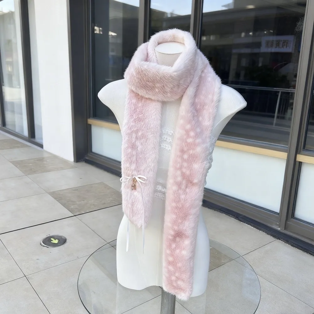Kawaii Deer Print Scarf Winter Warm Soft Foldable Earmuffs Windproof Neck Warmer New Year Celebration