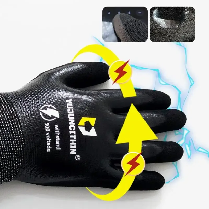 1 Pair Ultra-thin Safety Electrician Gloves 400/500V Insulated Working Gloves Nitrile Anti Electric Shock Gloves