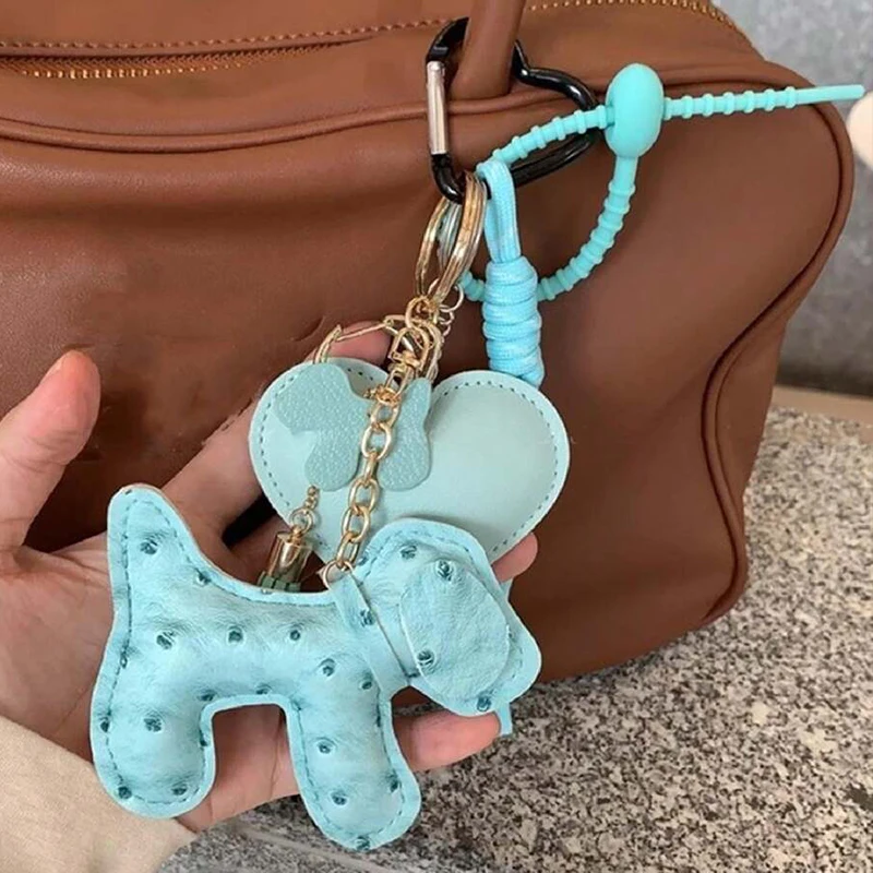 DIY Puppy Pendant Keychains Fashion Leather Dog KeyChain for Women Bag Pendant Car Keyring Clasp Key Chain Jewelry Gifts