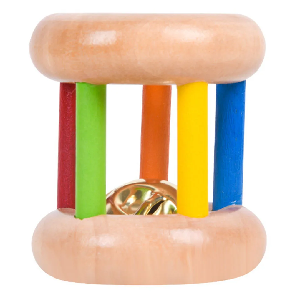 

Wooden Colorful Rattle Baby Wood Iron Material Educational Hand Bell Kids Plaything Grab Training Funny Shaker Rattle