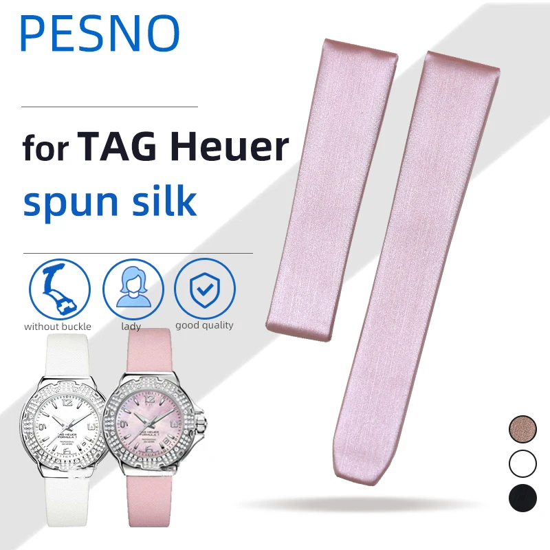 PESNO Compatible for TAG Heuer F1 WAC1214/1215/1216/1218 Ladies Watch Band Soft Spun Silk Genuine Leather Replacement Straps