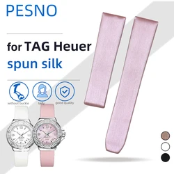 PESNO Compatible for TAG Heuer F1 WAC1214/1215/1216/1218 Ladies Watch Band Soft Spun Silk Genuine Leather Replacement Straps