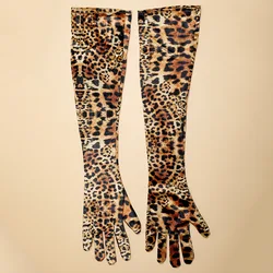 Fashion Leopard Print Gold Velvet Dinner Dress Gloves Halloween Makeup Party Opera Stage Full Finger Long Women's Mittens S105
