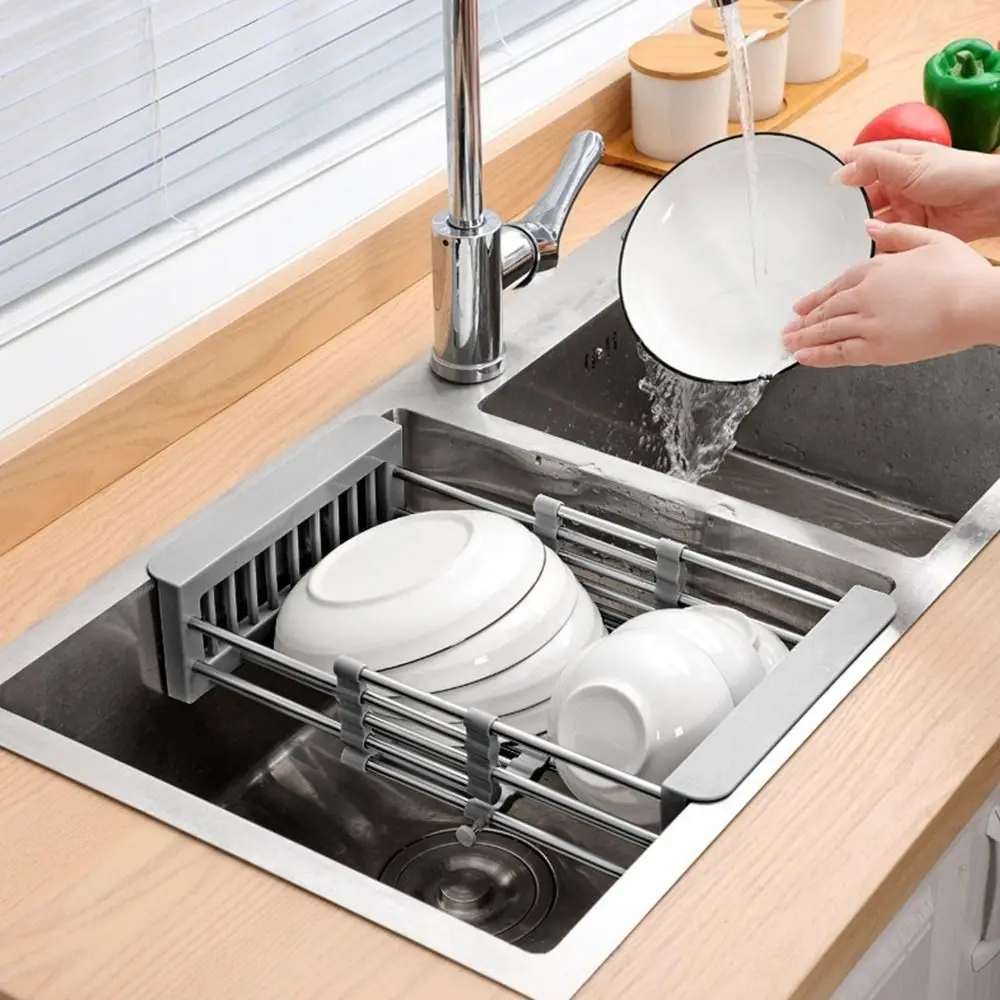 

Gifts Extend Kitchen Sink Drain Basket Portable Multi-functional Extender Basket for Vegetables Stainless Steel Sink Rack