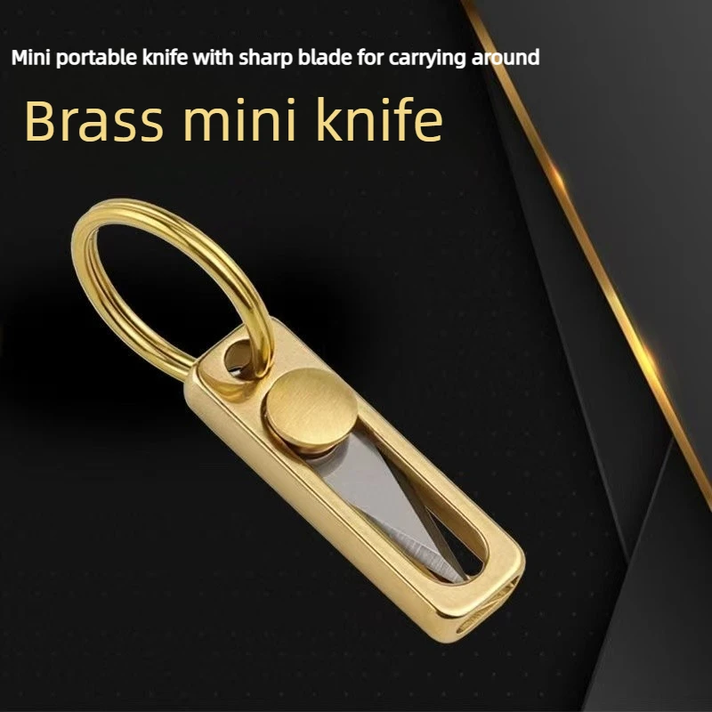 Mini cuchillo portátil de latón, cuchillo desplegable afilado, colgante de llavero portátil, cuchillo para desempaquetar y abrir paquetes de entrega rápida