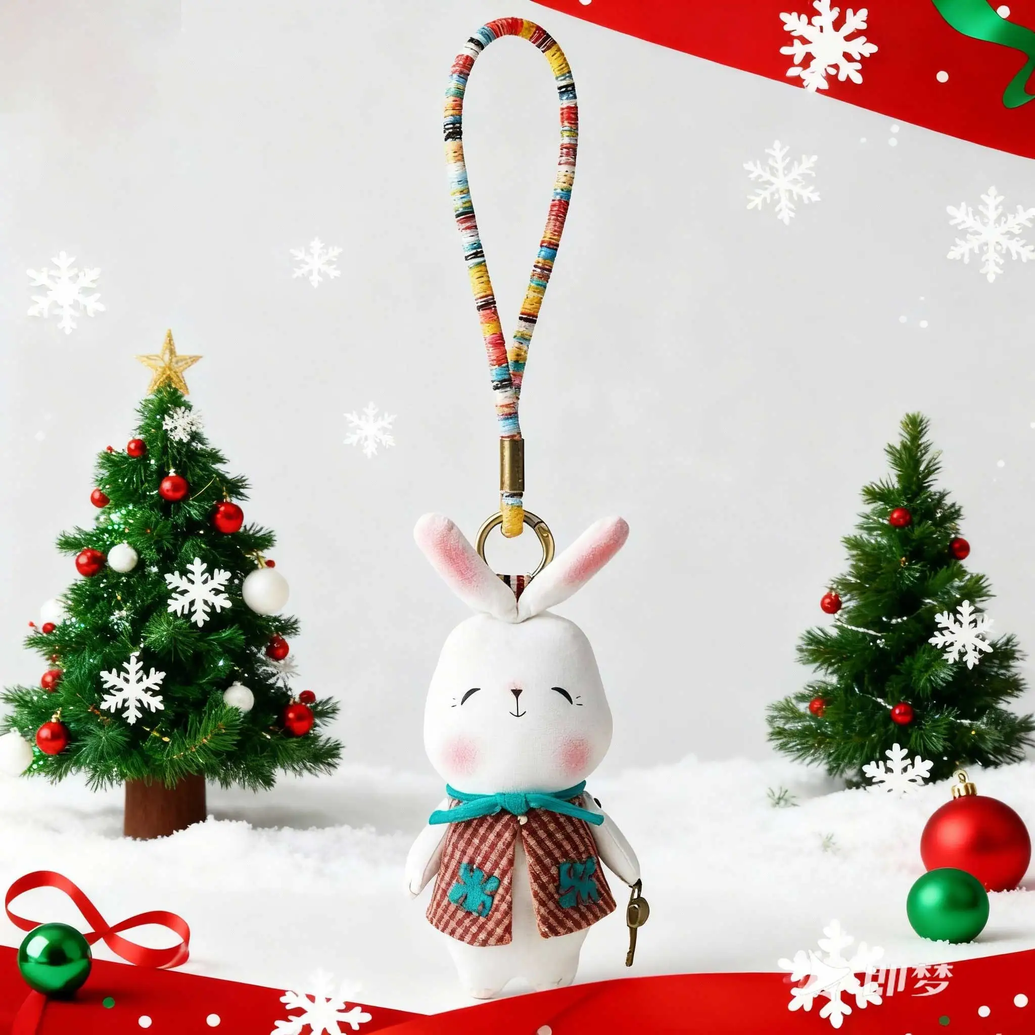 Kaninchenpuppe, handgefertigt, PP-Baumwolle, Kaninchen-Weihnachts-Schlüsselanhänger, nordischer Dressing, Kaninchen, ländliche Sammlung, handgefertigte Puppe, Weihnachtsgeschenk