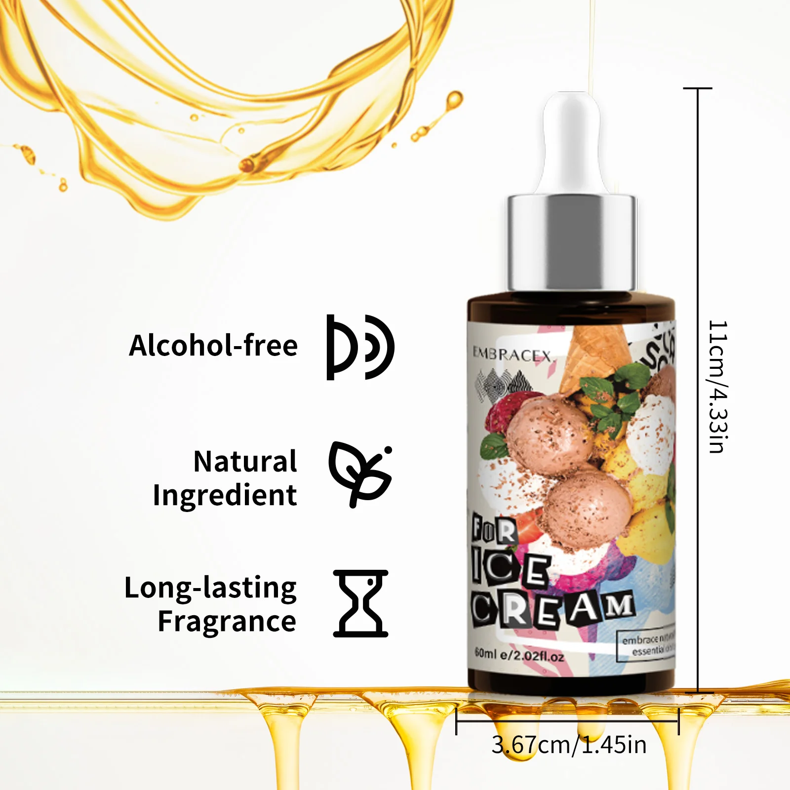 60 مللي آيس كريم الفانيليا المعطرة زيت طبيعي الفانيليا الآيس كريم الروائح الزيوت الأساسية إلى قطارة عطر الذواقة الفانيليا