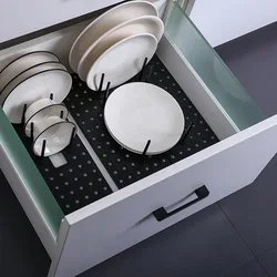 Drawer Retractable Tableware Rack  Pegboard Drawer Organizers  For Kitchen Adjustable Dish Plate Storage