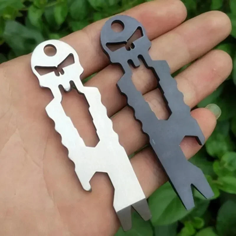 Stainless Steel Tactical EDC Multi-function Skull Keychain Tool Pocket Carry On Outdoor Crowbar Screwdriver view 4