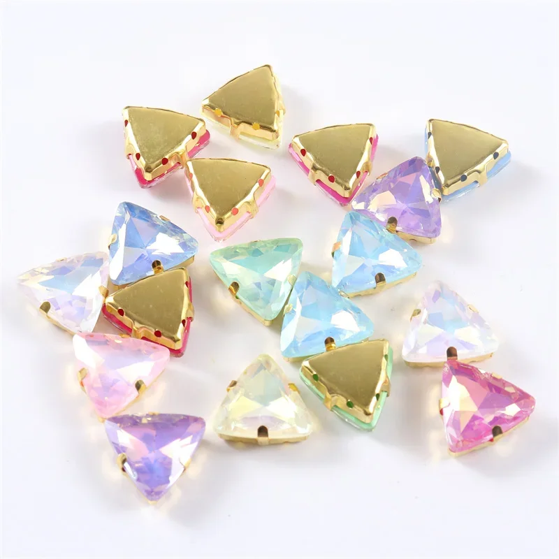 Triangle Glass Sew On Rhinestone with Gold base Crystal stone for Sewing Crafts Garment Clothing Accessories