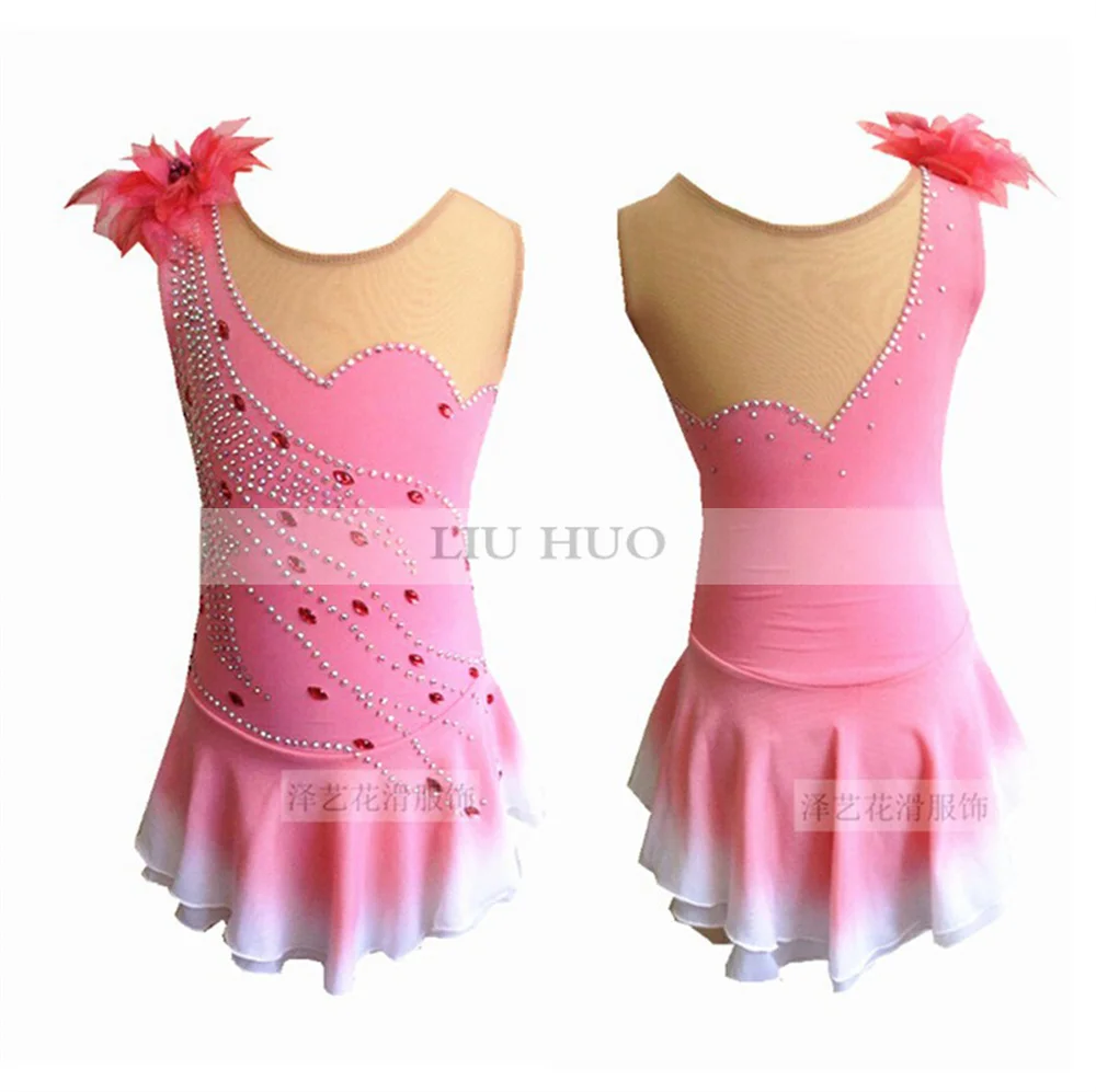 LIUHUO Women Girl Adult Kid Performance Ballet Rhythmic Gymnastics Competition Leotard Ice Figure Skating Dress Sleeveless Pink