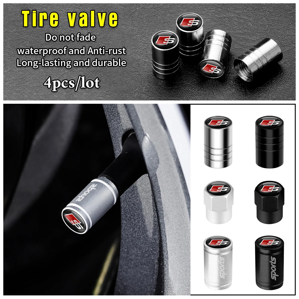 

3D Aluminum Car Wheel Tire Air Valve Dust Caps For Audi Sline Q1 Q2 Q3 Q4 Q5 Q6 Q7 Q8 B2 A1 A2 A3 A4 A4L A5 A6 A7 A8 A8L TT B4