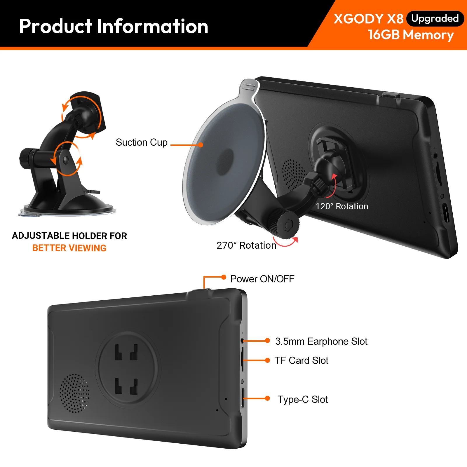 XGODY 9 بوصة 16G سيارة الملاحة التلقائية المملكة المتحدة/الاتحاد الأوروبي خريطة لمس للشاحنات والسيارات والحافلات ونظام تحديد المواقع والملاحة POI