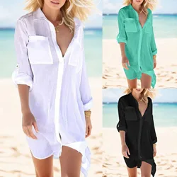 Cardigan Beach Blouse Sleeve Long Up Wear Chiffon Cover Women Loose Top Swimwears Tankinis Set Girls Monokini Swimsuit Summer