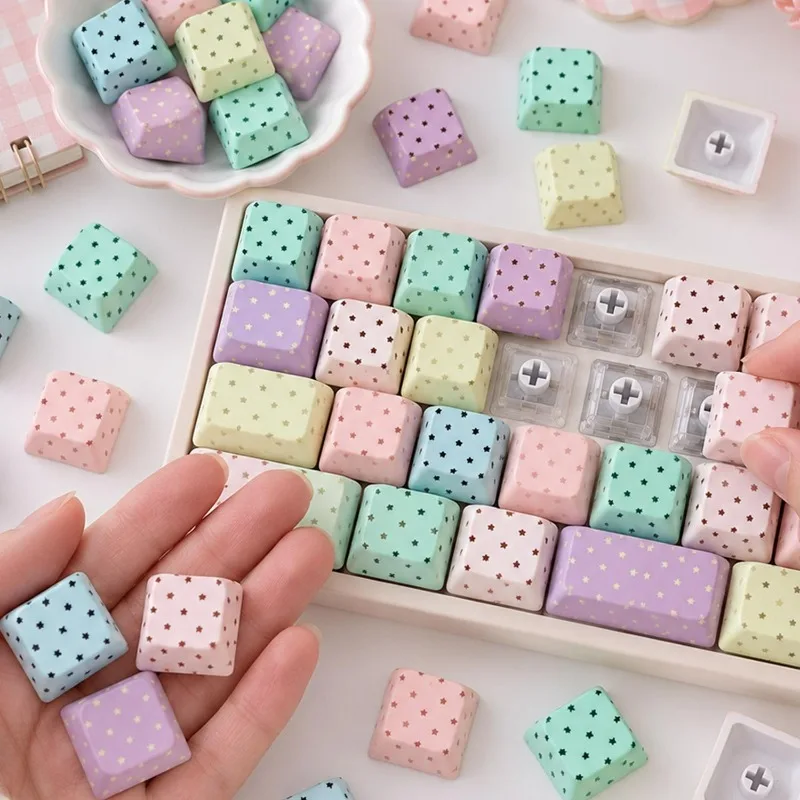 2/100Pcs Star Print Keyboard Key Cap Keychains Accessories Mechanical Switchs Tester Detachable Keycap Stress Relief Keycaps